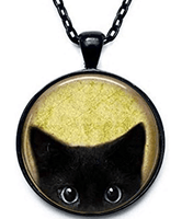 New Beautiful Peeking Black Cat Antique Pendant Necklace - sparklingselections