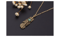 Fashion style Feather Sweater Pendant Vintage Turquoise Necklace For women - sparklingselections