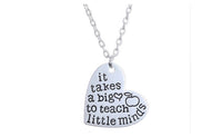 "It Takes a Big Heart to Teach Little Minds" Unisex Heart Necklace Fashion Stylish Silver Pendant Necklace For Women Men - sparklingselections