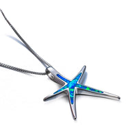 Fashion Blue Fire Star Opal White Gold Filled Necklace Pendant For Women