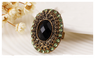 Classic Women Acrylic Vintage Black Enamal Simple Adjustable Oval Ring