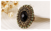 New Classic Women Acrylic Vintage Big Black Enamal Simple Adjustable Oval Finger Ring (Resizable) - sparklingselections
