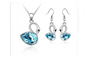 Real Crystal Silver Plated Swan Pendants Necklace Earrings Jewelry Set