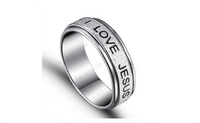 Stainless Steel Silver Plated I Lover Jesus cross Letter Unisex Ring (6,7,8) - sparklingselections