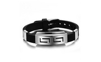 New Men's Stainless Steel Charm Black Silicone Titanium Bracelet - sparklingselections
