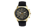 Faux Leather Black Auto Date Quartz Wrist Watch - sparklingselections