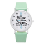Follow your Dreams Words Pattern Leather Watch Fashion Green Strap Quartz Wristwatches