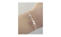 New Fashion Simple Silver Plated Cross Imitation Pearl Bracelet