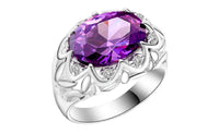 New Silver Plated Flower Engagement Paved Purple Ring - sparklingselections