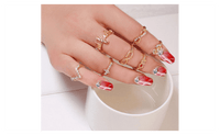 Set of 7 pcs Women's Rhinestone Bowknot Knuckle Midi Mid Finger Tip Stacking Ring - sparklingselections