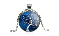 Vintage Tree Glass Cabochon Pendant Silver Statement Chain Necklace for Women - sparklingselections