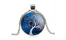 Vintage Tree Glass Cabochon Pendant Silver Statement Chain Necklace for Women
