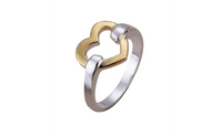 Women's Silver Plated Golden Love Heart Statement Ring - sparklingselections