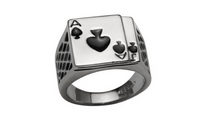 New Men's 18k White Gold Plated Black Enamel Spades Poker Ring - sparklingselections