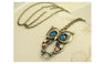 Crystal Big Blue Eyed Owl Long Chain Pendant Sweater Coat Necklace