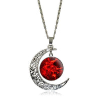 Galaxy Moon Cabochon Silver Chain Pendant Necklace - sparklingselections