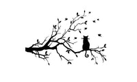 Cartoon Cat On Long Tree Branch Wall Sticker - sparklingselections