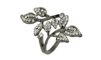 Gun Black Rhinestone Leaf Finger Ring - sparklingselections