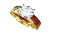 Gold Color Round White Crystal Ring For Women - sparklingselections