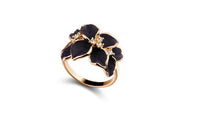 Crystal Black Enamel Flower Ring For Women - sparklingselections