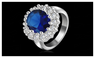 Princess Diana William Platinum Plated AAA Blue Cubic Zirconia Ring