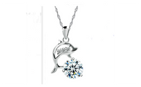 Dolphins Rhinestone and Cubic Zirconia Silver Plated Pendant Necklace
