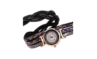 Fashion Rhinestone Weave Multi Layer Faux Leather Bracelet Wrist Watch - sparklingselections