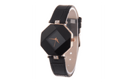 Lady's Black Rhinestone Fine Faux Leather Strap Analog Quartz Wrist Watch - sparklingselections