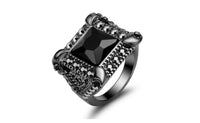 Vintage Black Onyx Geometric Design Black Gold Plated Ring(6,7,8)