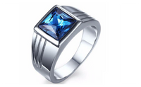Blue Sapphire Stainless Steel Wedding Ring For Men