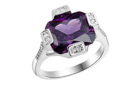 Silver Plated Wedding Square Purple Paved CZ Diamond Big Ring(8)